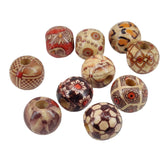 Printed Wooden Beads 16x15 MM (50 GMs, 40-42 Beads) 5 MM Hole Round Mixed Colors Design For Bracelets Jewellery Making DIY Crafts
